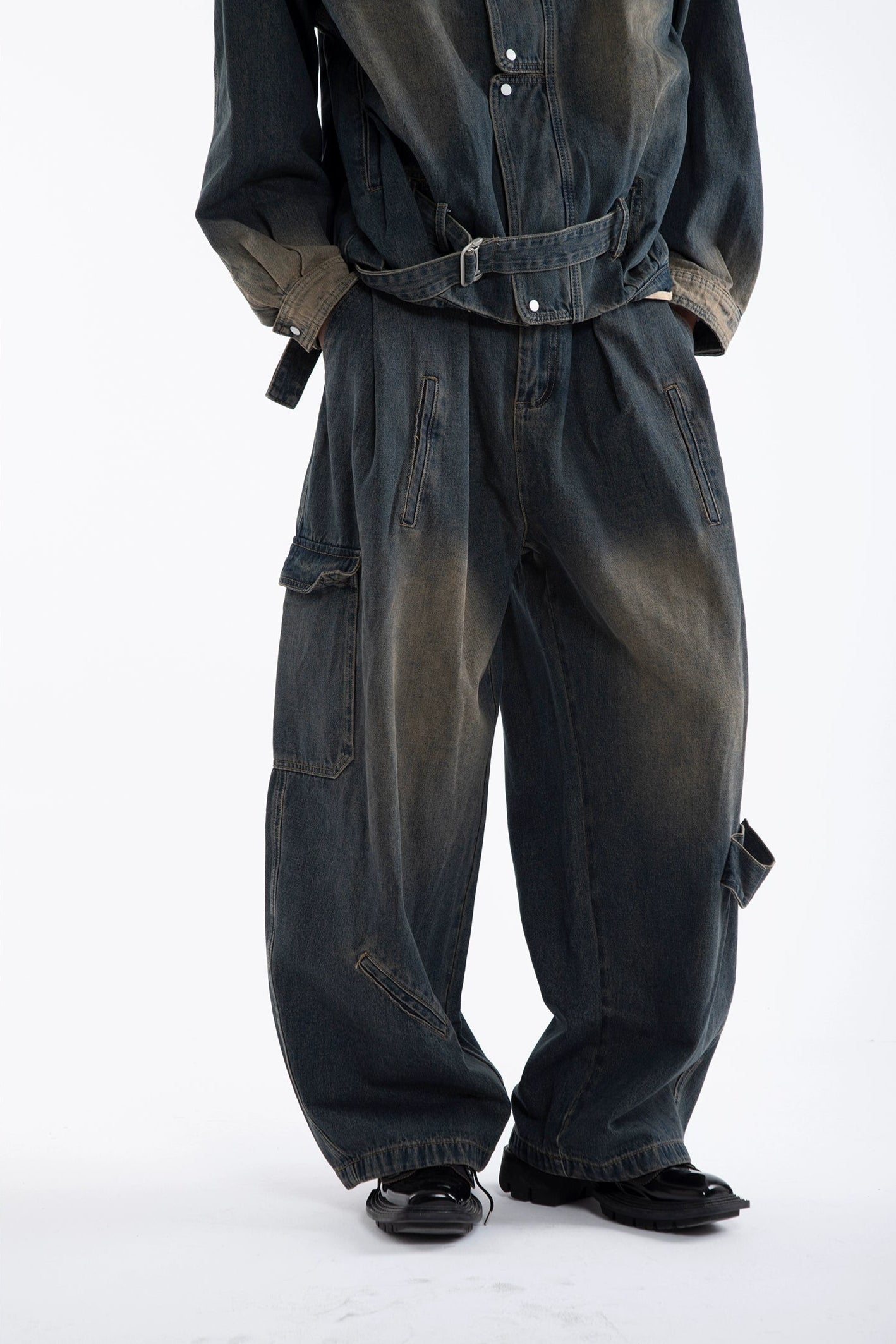 Fringe Strap Washed Denim Jacket & Denim Jeans Setup WN20644