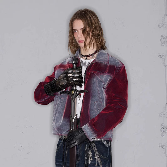 Graffiti Washed Design Structured Zipper Jacket WN17798