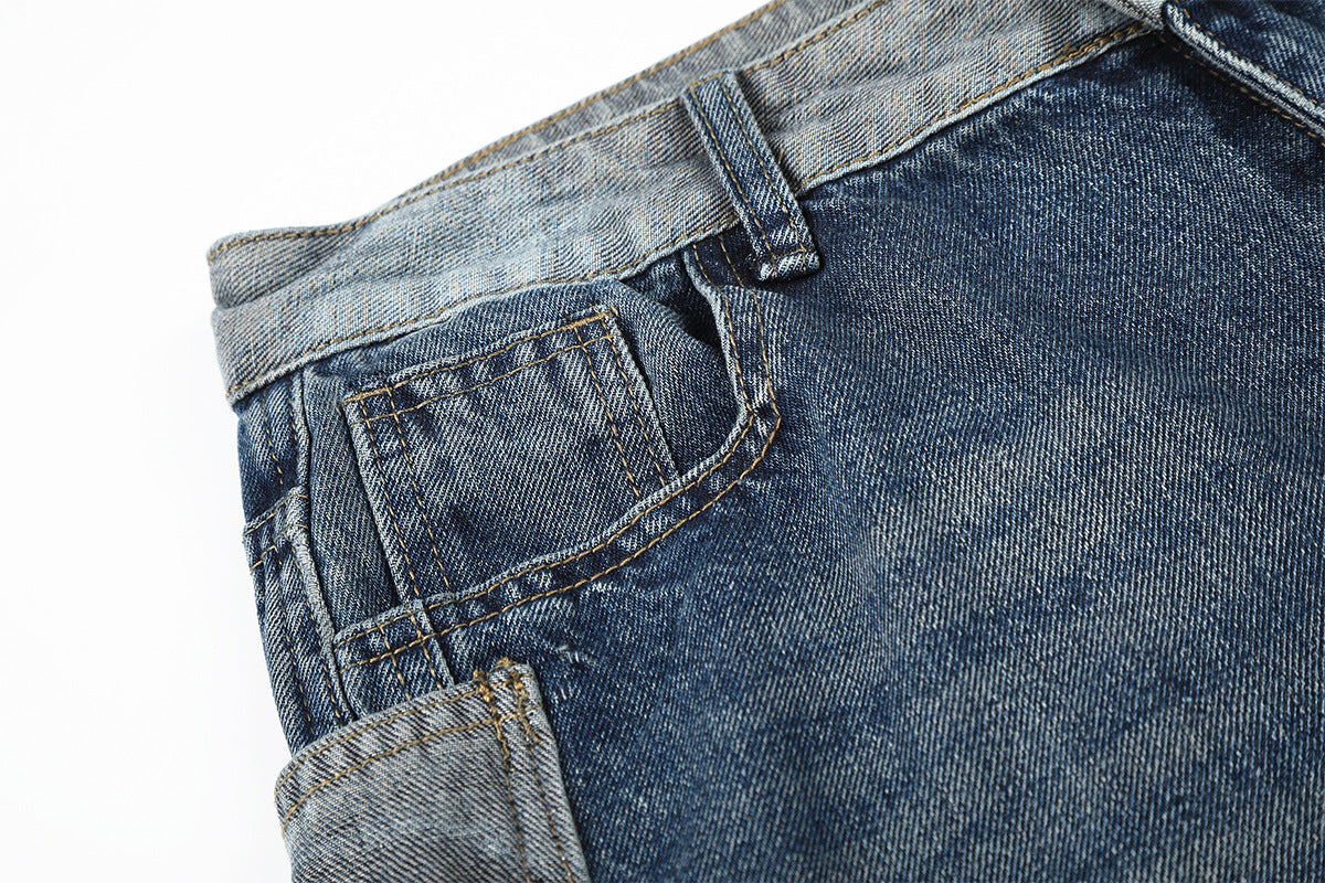 Deconstruction Patchwork Wide Leg Half Denim Pants WN25618