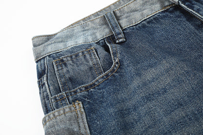 Deconstruction Patchwork Wide Leg Half Denim Pants WN25618