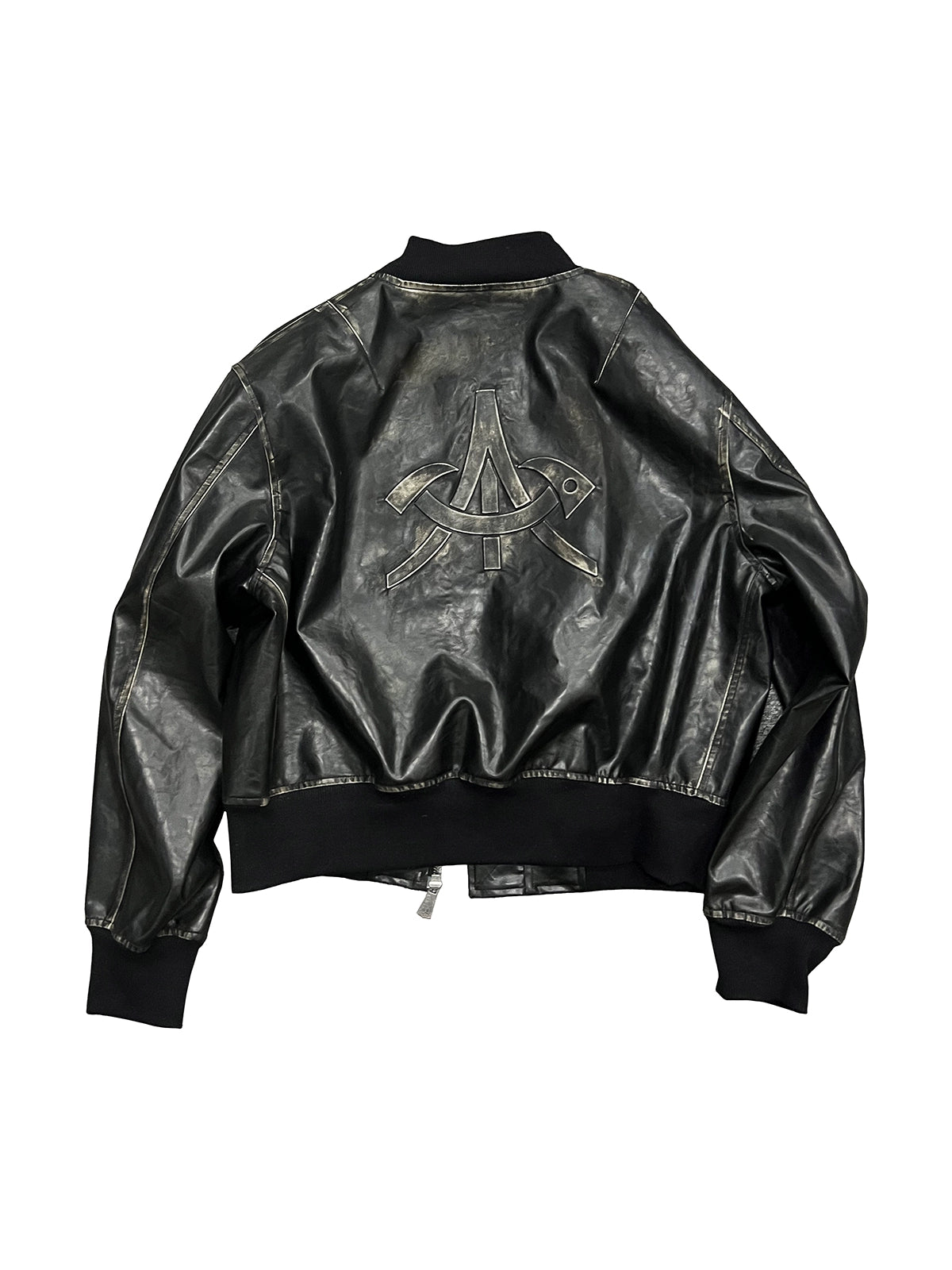 Embossed Print MA1 Leather Jacket WN18950