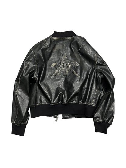 Embossed Print MA1 Leather Jacket WN18950