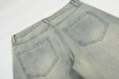 Washed Paint Pocket Wide Leg Denim Jeans WN25792