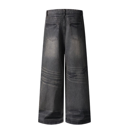 Washed Waxed Whisker Wide Leg Denim Jeans WN26868