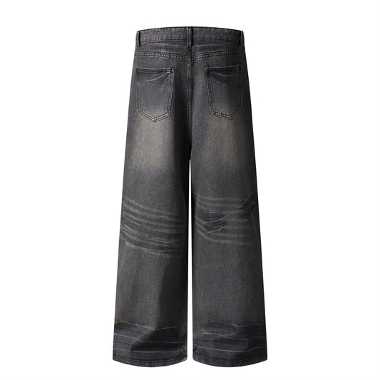 Washed Waxed Whisker Wide Leg Denim Jeans WN26868