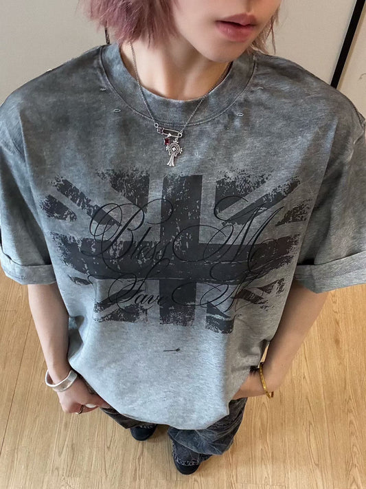 Damage Letter Print Short Sleeve T-Shirt WN25417
