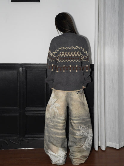 Fair Isle Pattern Knit Sweater WN22213