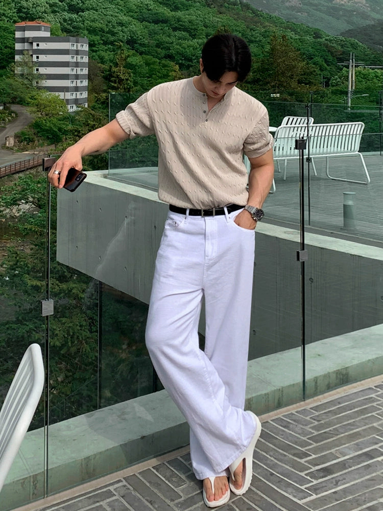 Knit Henley Neck Oversize Short Sleeve T-Shirt WN20323