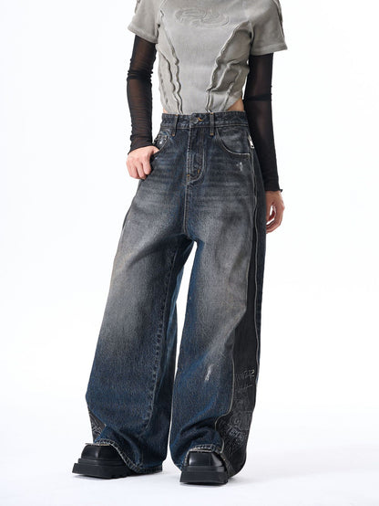 Panel Wash Wide Leg Denim Jeans WN23107