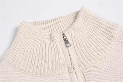 Damage Zipper Stand Neck Knit Cardigan WN11157