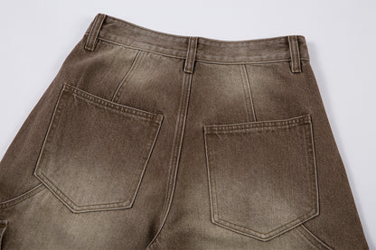 Washed Cargo Wide Leg Denim Jeans WN25392