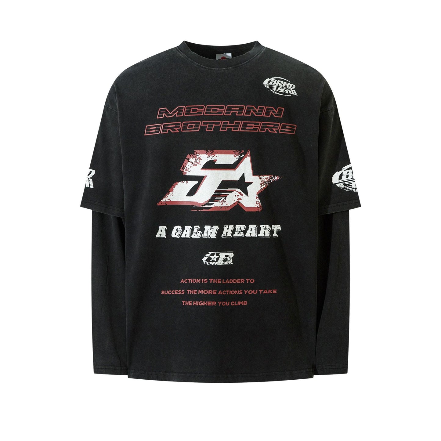 Fake Layered Dirty Dye Print Long Sleeve T-Shirt WN25581