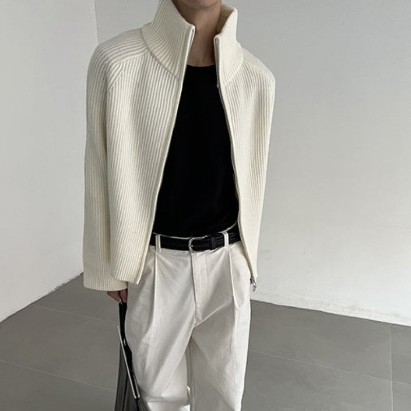 Thick Stand-Neck Zipper Knit Cardigan WN21528