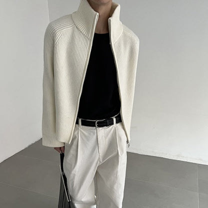 Thick Stand-Neck Zipper Knit Cardigan WN21528