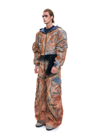 Mud-Dye Raw Hem Utility Hooded Jacket & Pants Setup WN20382