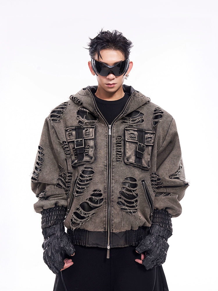 Washed Damage Hooded Jacket WN11732 WN11732