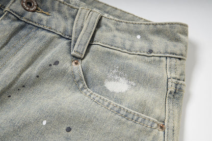 Sticker Paint Cargo Half Denim Jeans WN26747