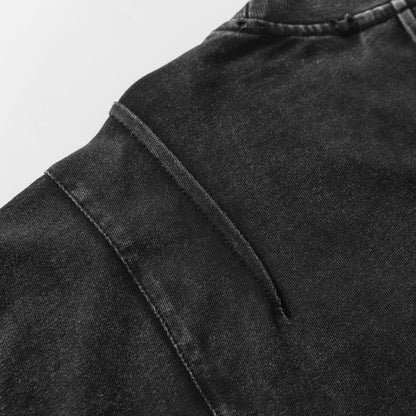 Washed Heavyweight Zipper Design Embroidery Short Sleeve T-Shirt WN14015