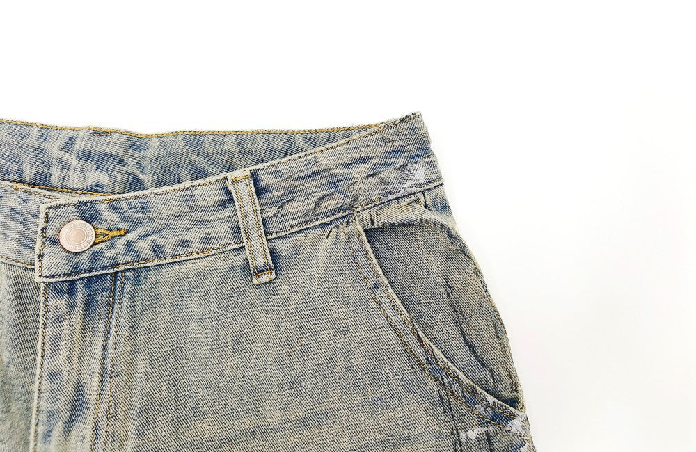Washed Paint Wide Leg Denim Half Jeans WN27823