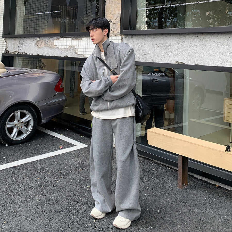 Standing-Collar Jacket & Wide Leg Pants Setup WN24967