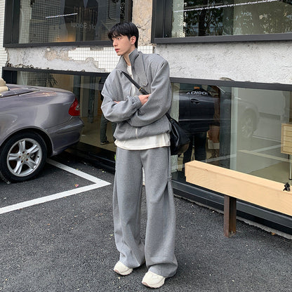 Standing-Collar Jacket & Wide Leg Pants Setup WN24967