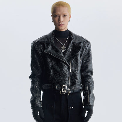 Snake Texture Short PU Leather Jacket WN20814