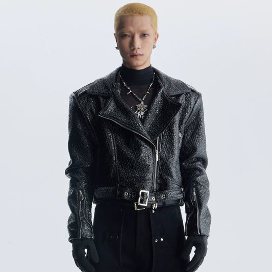 Snake Texture Short PU Leather Jacket WN20814