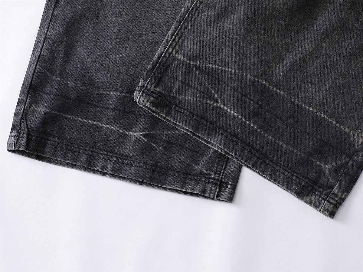 Washed Waxed Whisker Wide Leg Denim Jeans WN26868