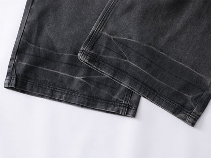 Washed Waxed Whisker Wide Leg Denim Jeans WN26868