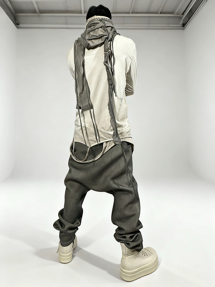 Asymmetric High-Neck Deconstructed Long Sleeve T-Shirt WN22000