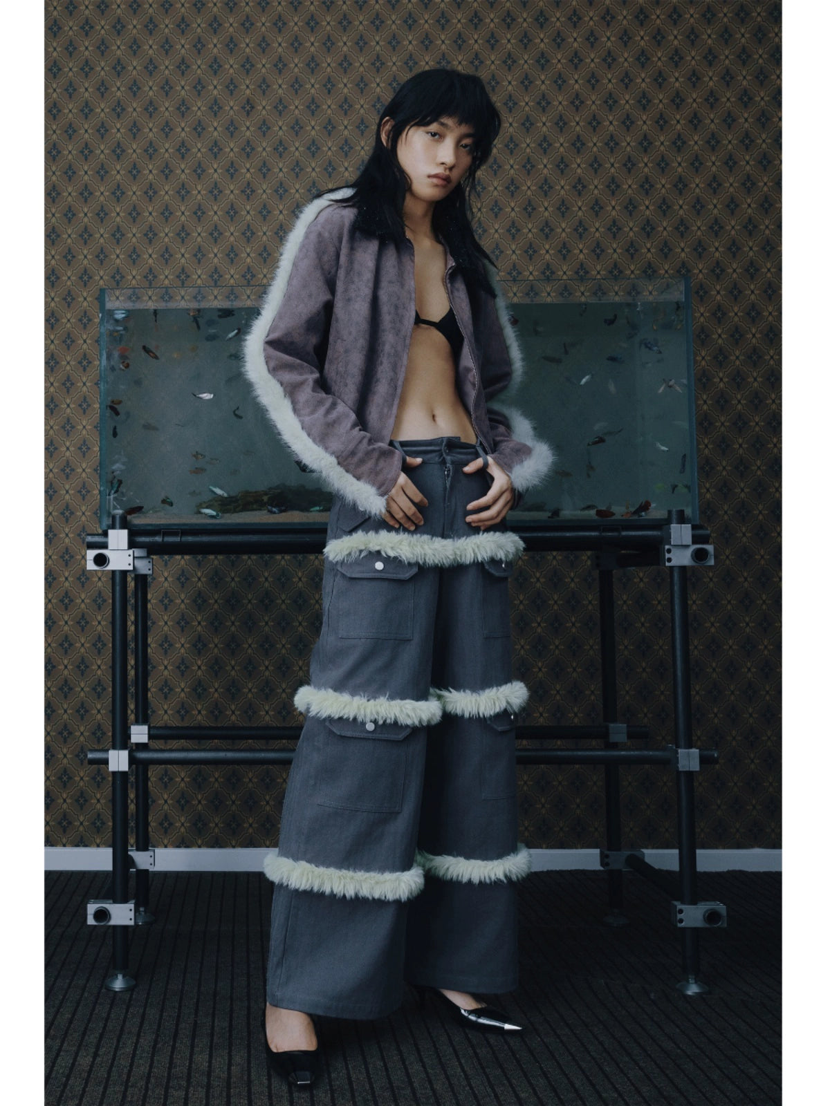 Contrast Stitch Multi Pocket Wide Leg Pants WN18884