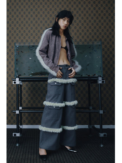 Contrast Stitch Multi Pocket Wide Leg Pants WN18884