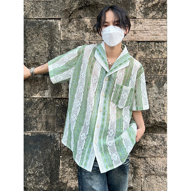 3D Embroidery Hollow-Out Short Sleeve Shirt WN19957