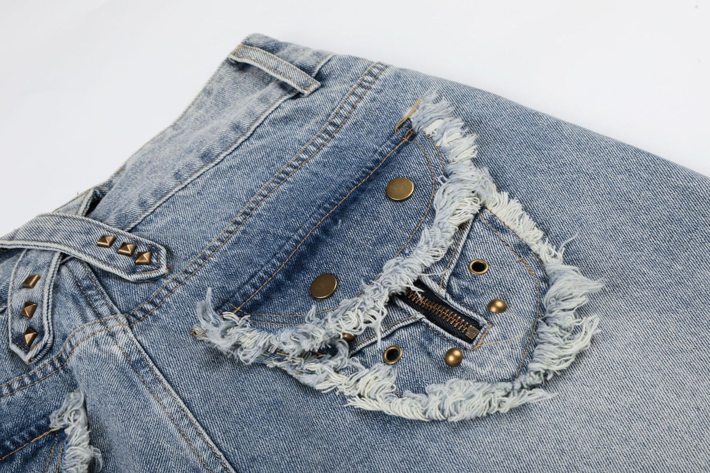 Fringe Studs Wide Leg Denim Jeans WN25804