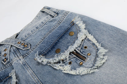 Fringe Studs Wide Leg Denim Jeans WN25804