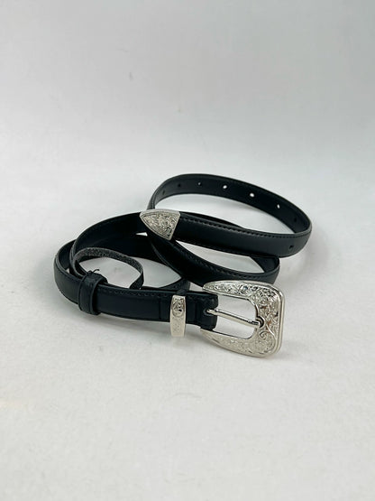 Metal Buckle Genuine Leather Thin Belt WN7376