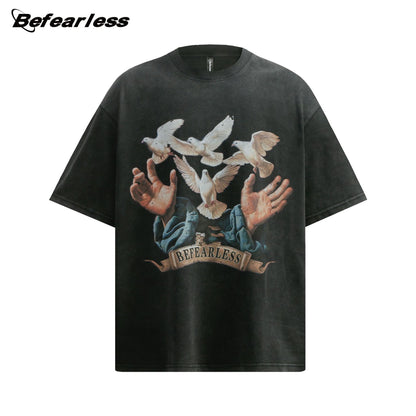 Washed Dove Print Heavyweight Oversize Short Sleeve T-Shirt WN26398