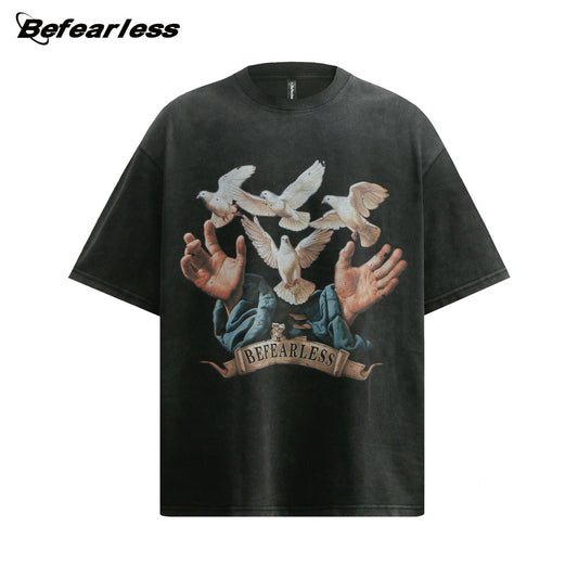 Washed Dove Print Heavyweight Oversize Short Sleeve T-Shirt WN26398