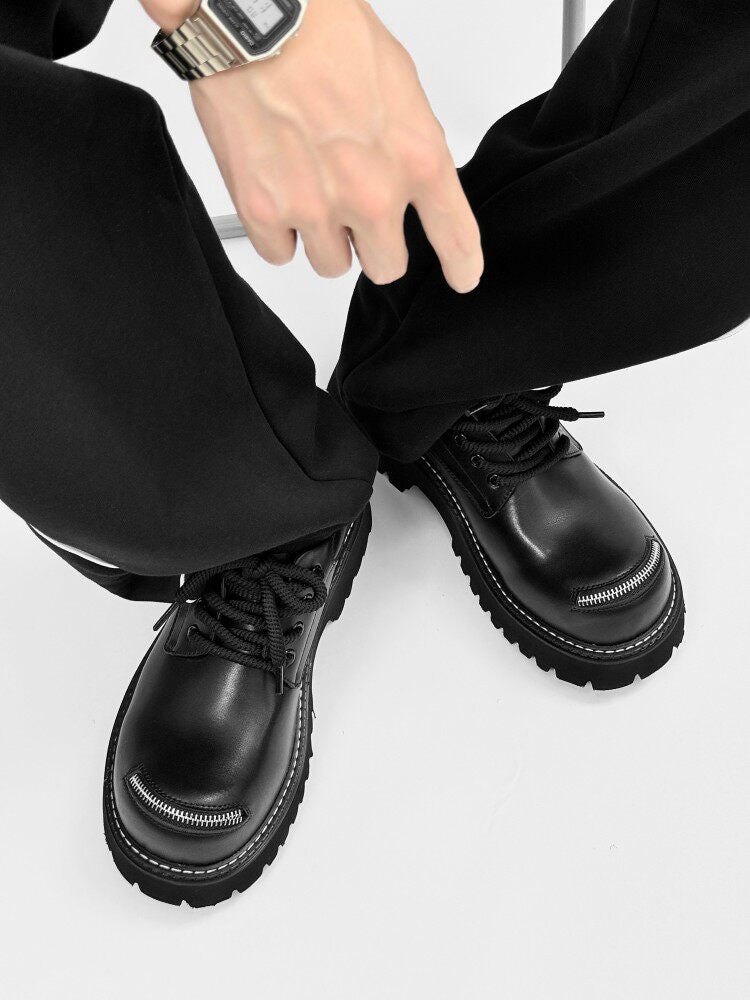 Lace Up Zipper Detail Thick Sole Shoes WN24503