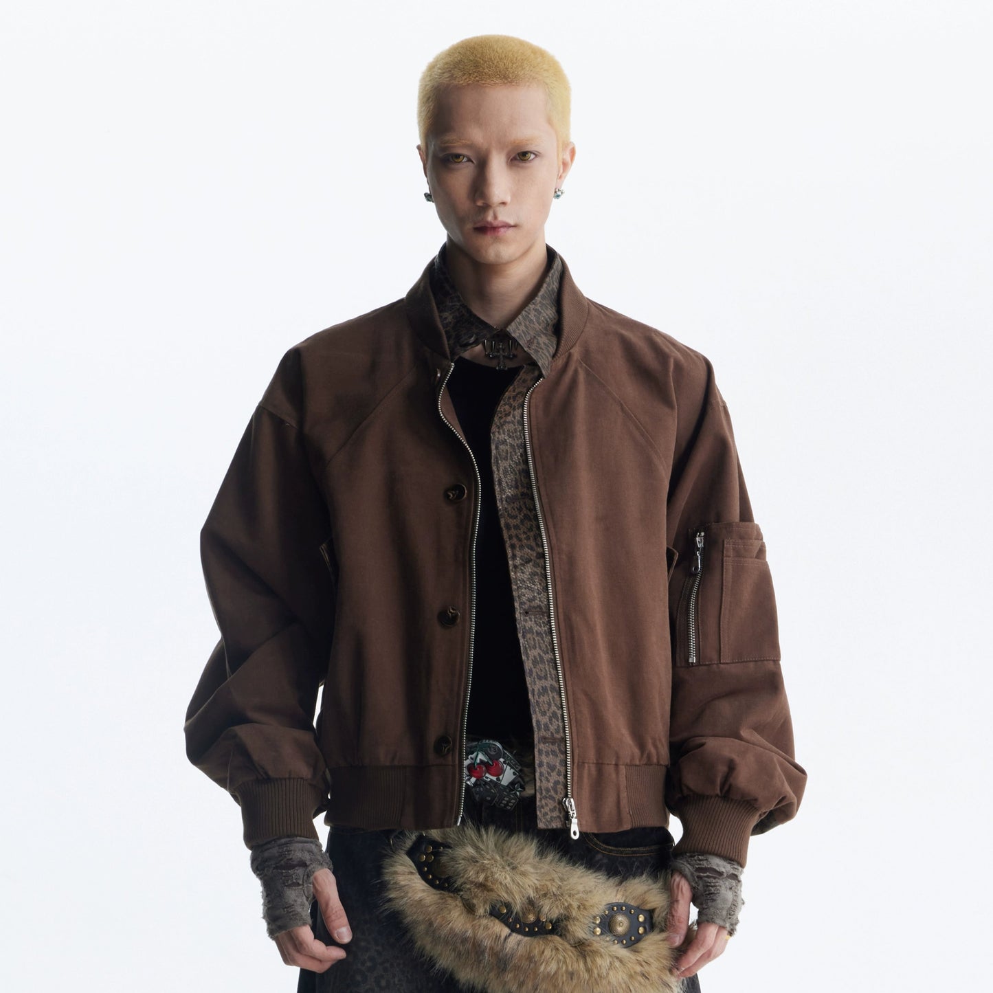 Leopard PU Fake Layered Zipper Jacket WN20816