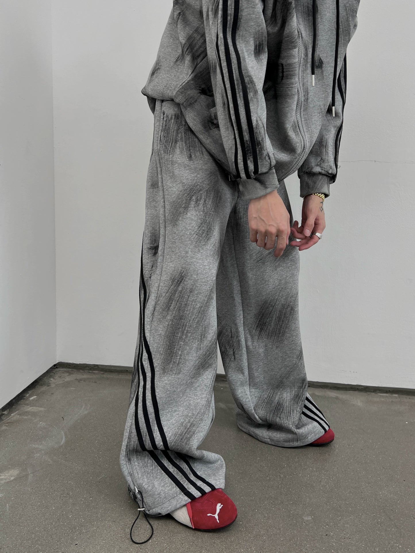 Washed Stripes Zipper Hoodie & Wide-Leg Sweatpants Setup WN10804