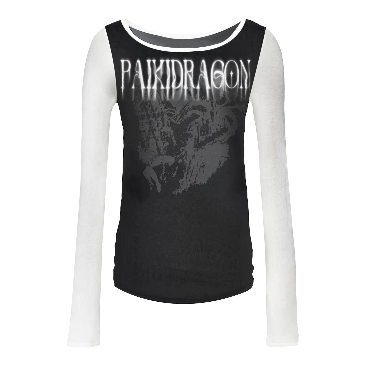 Sheer Print Double Layer Long Sleeve T-Shirt WN20899