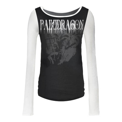 Sheer Print Double Layer Long Sleeve T-Shirt WN20899