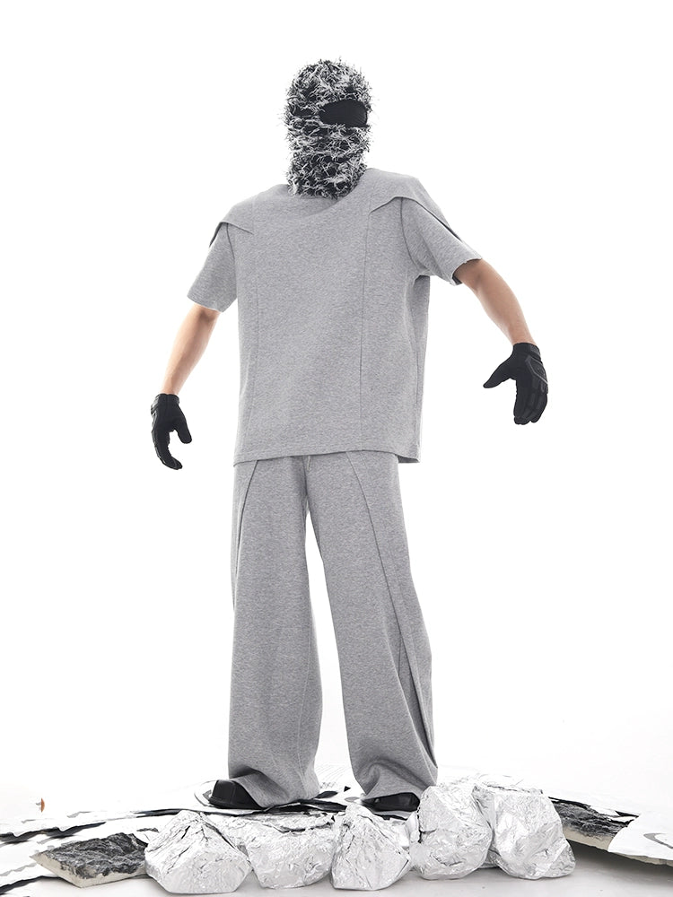 Deconstructed Patchwork Short Sleeve T-Shirt & Pants Setup WN18716