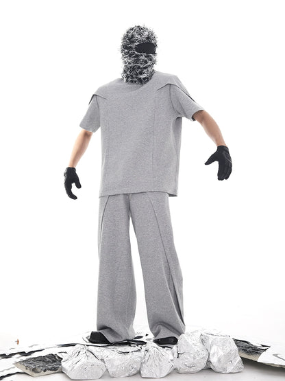 Deconstructed Patchwork Short Sleeve T-Shirt & Pants Setup WN18716