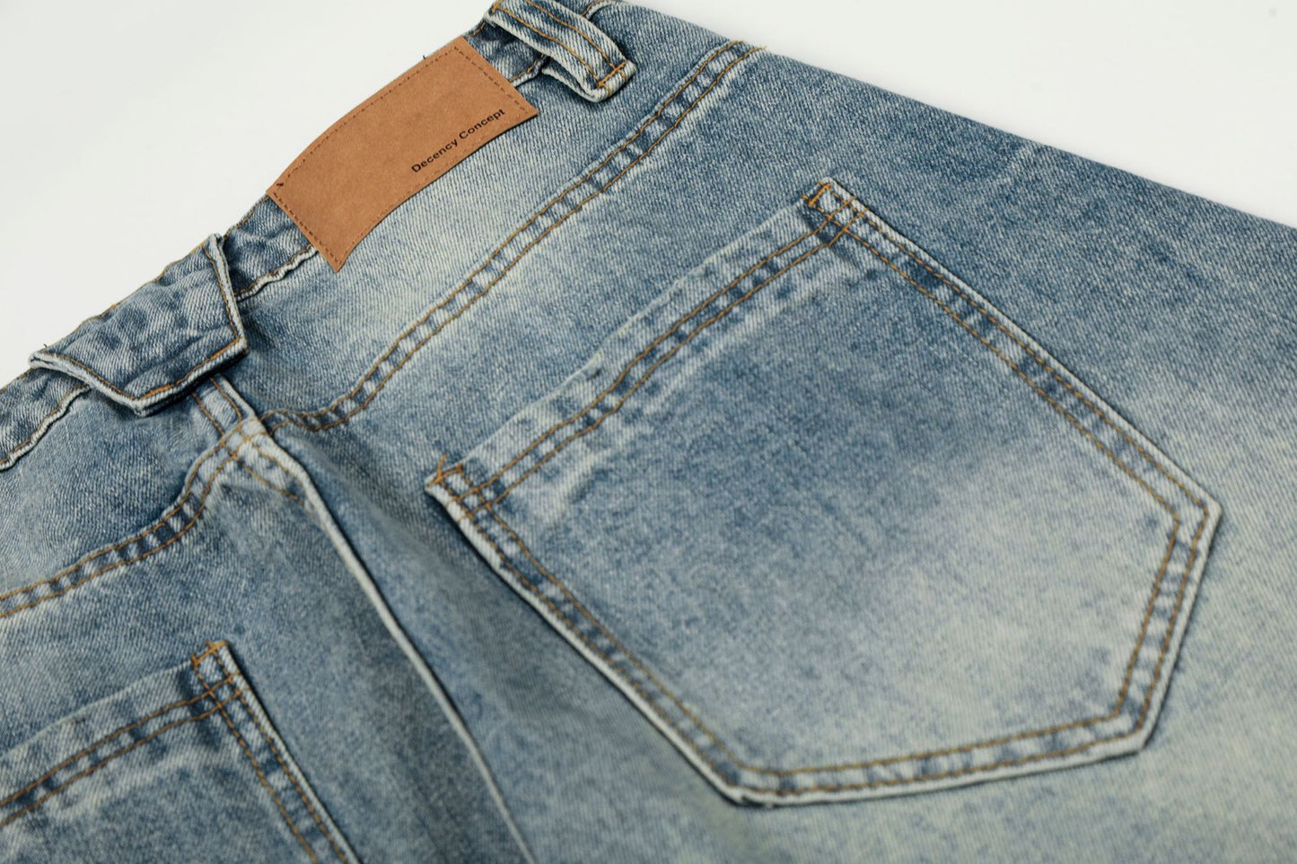 Washed Whisker Curved Denim Jeans WN25970