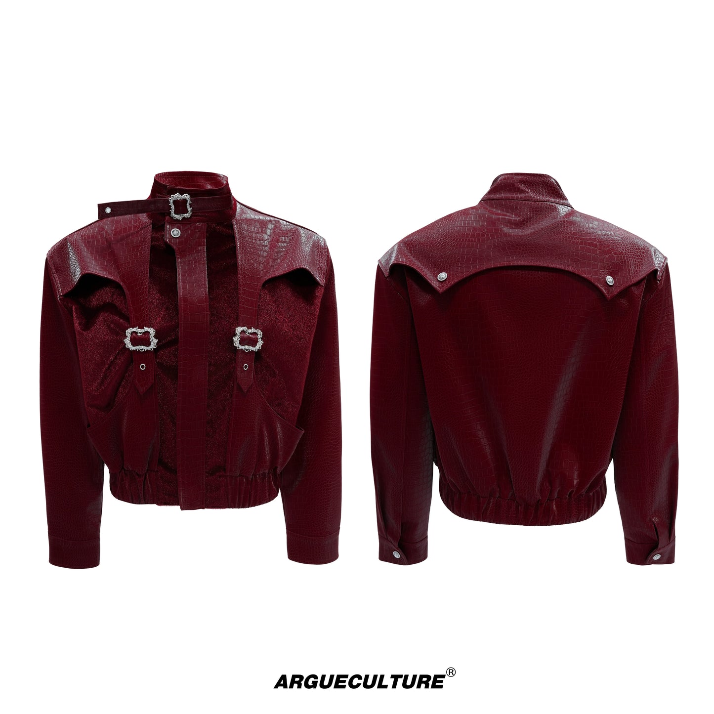 Crocodile Texture Standing-Collar PU Leather Jacket WN21752