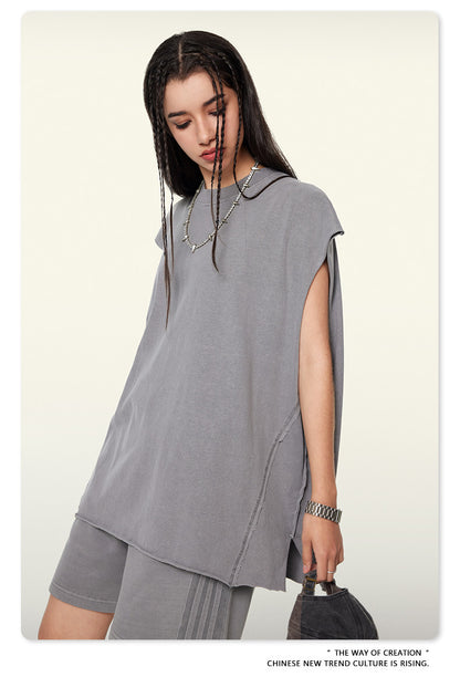Washed Oversize Sleeveless T-Shirt WN6069
