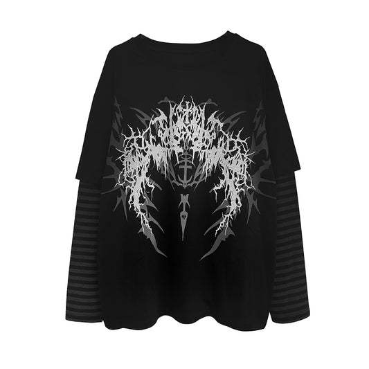 Graphic Print Fake Layered Long Sleeve T-Shirt WN15592