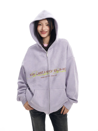 Oversize Suede Zipper Hoodie WN9751